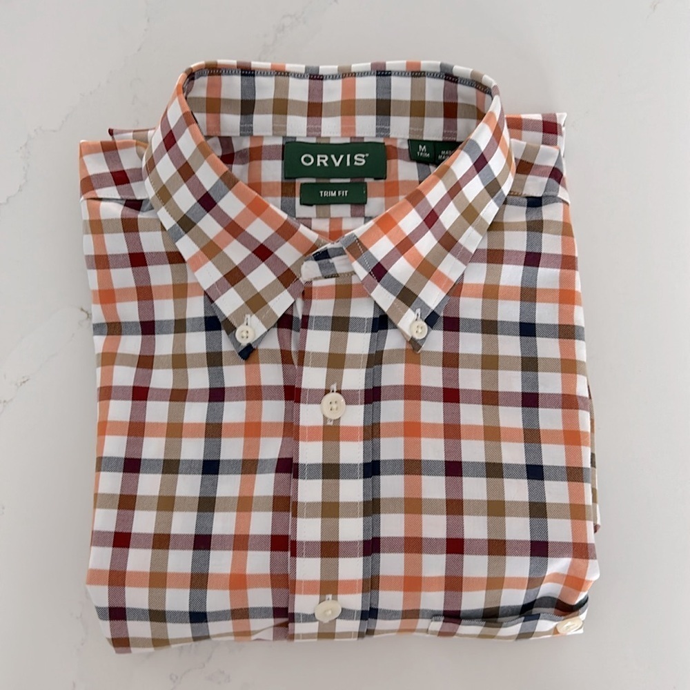 Orvis Plaid Men Button Down Trim Fit Chest Pocket Shirt Size Medium